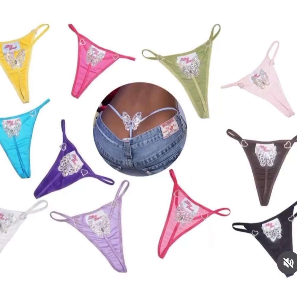Rhinestone butterfly G string